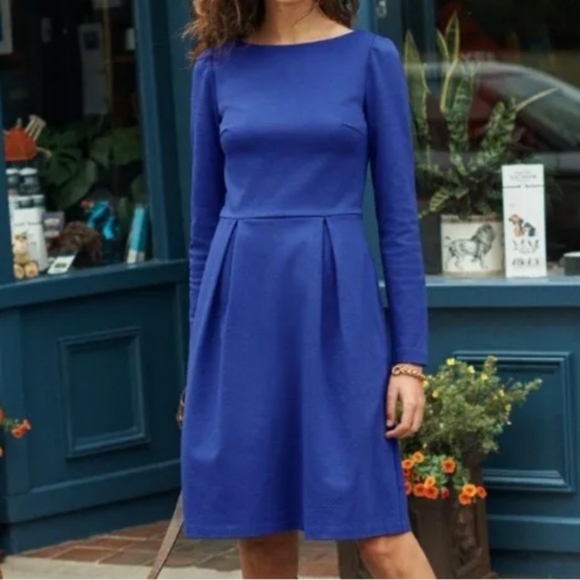 Boden Melanie Ponte Dress Long Sleeve Pleated Greek Blue - Picture 2 of 7